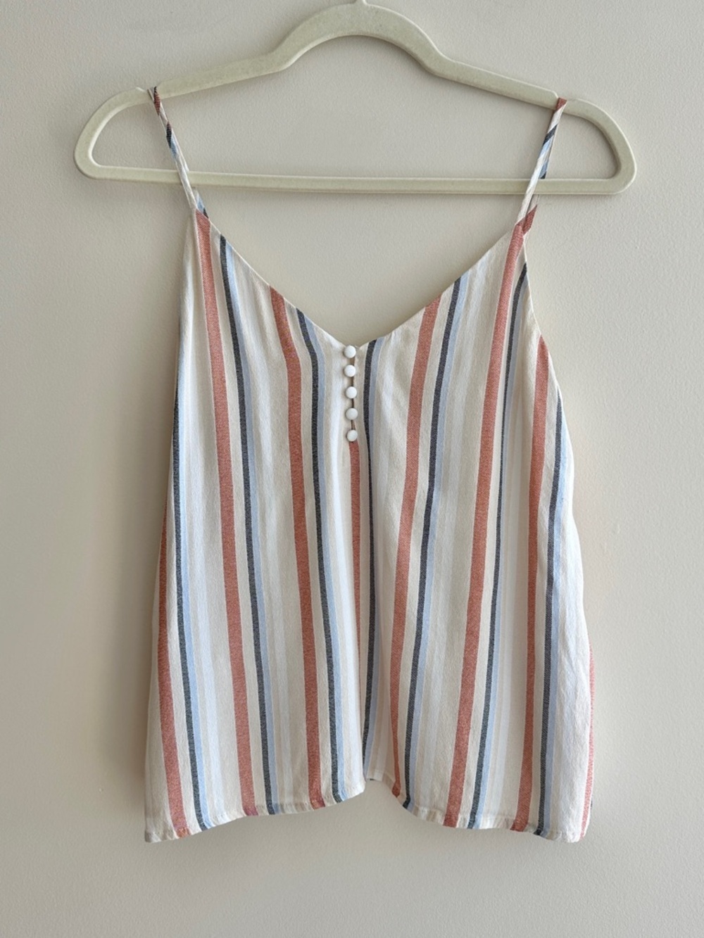 Stradivarius Striped Spaghetti Strap Tank Top, Dusty Rose/Tan/Blue, Size Med